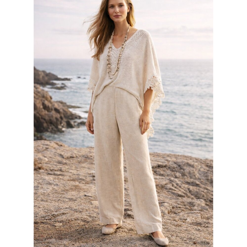 Peruvian Connection 100% Linen Pants Trousers size 12 Preppy Minimalist Resort